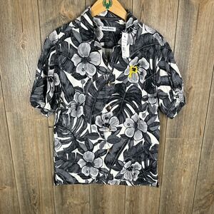 Tommy Bahama MLB Pittsburgh Pirates Black Floral Silk Button Up Shirt Mens Small